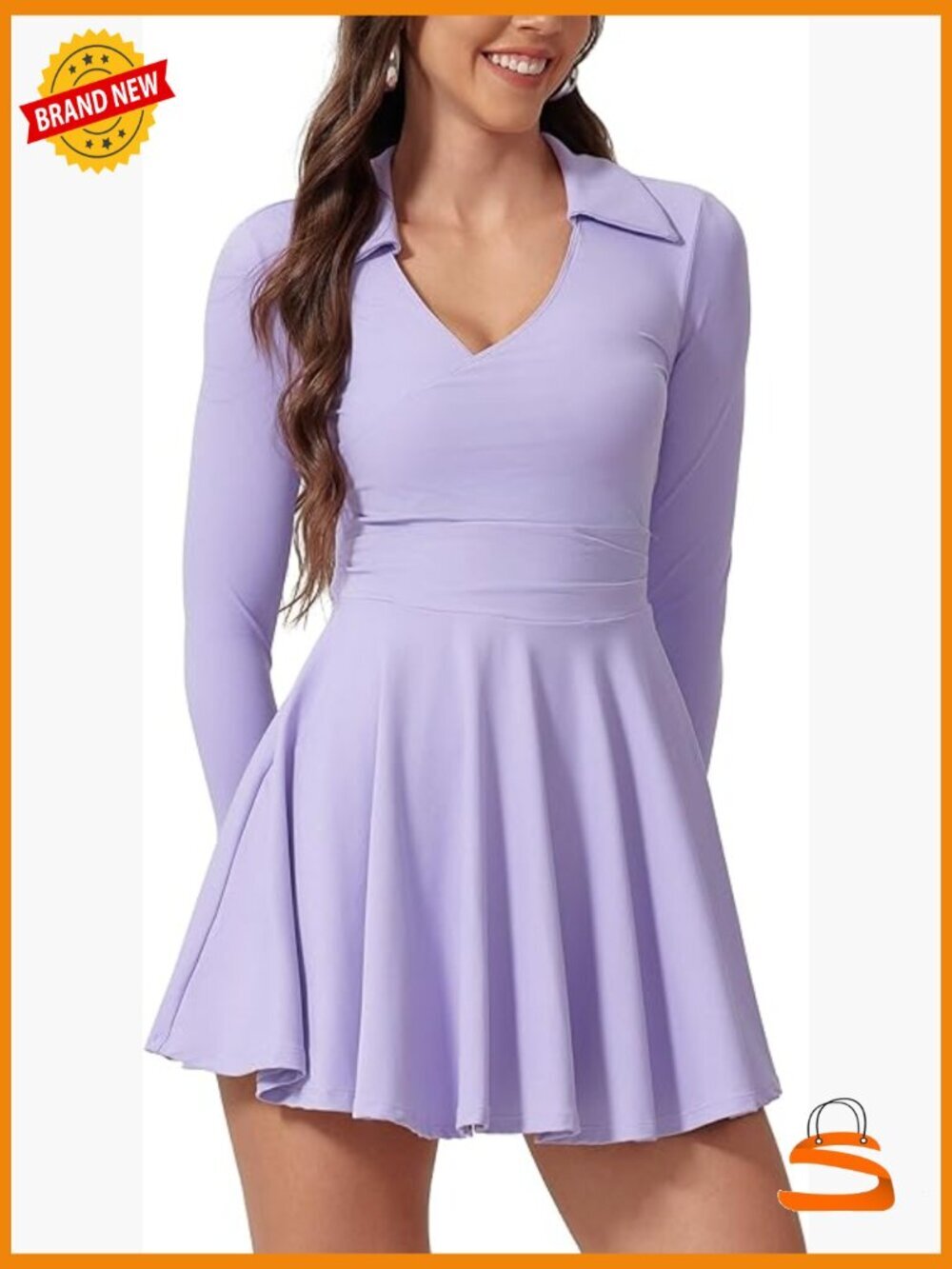 Long Sleeve Tennis Dress with Built-in Shorts & Pockets